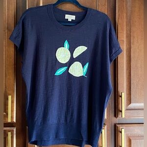 LOFT Outlet Blue and Yellow Lemons Crew Neck Sweaters 100% Cotton